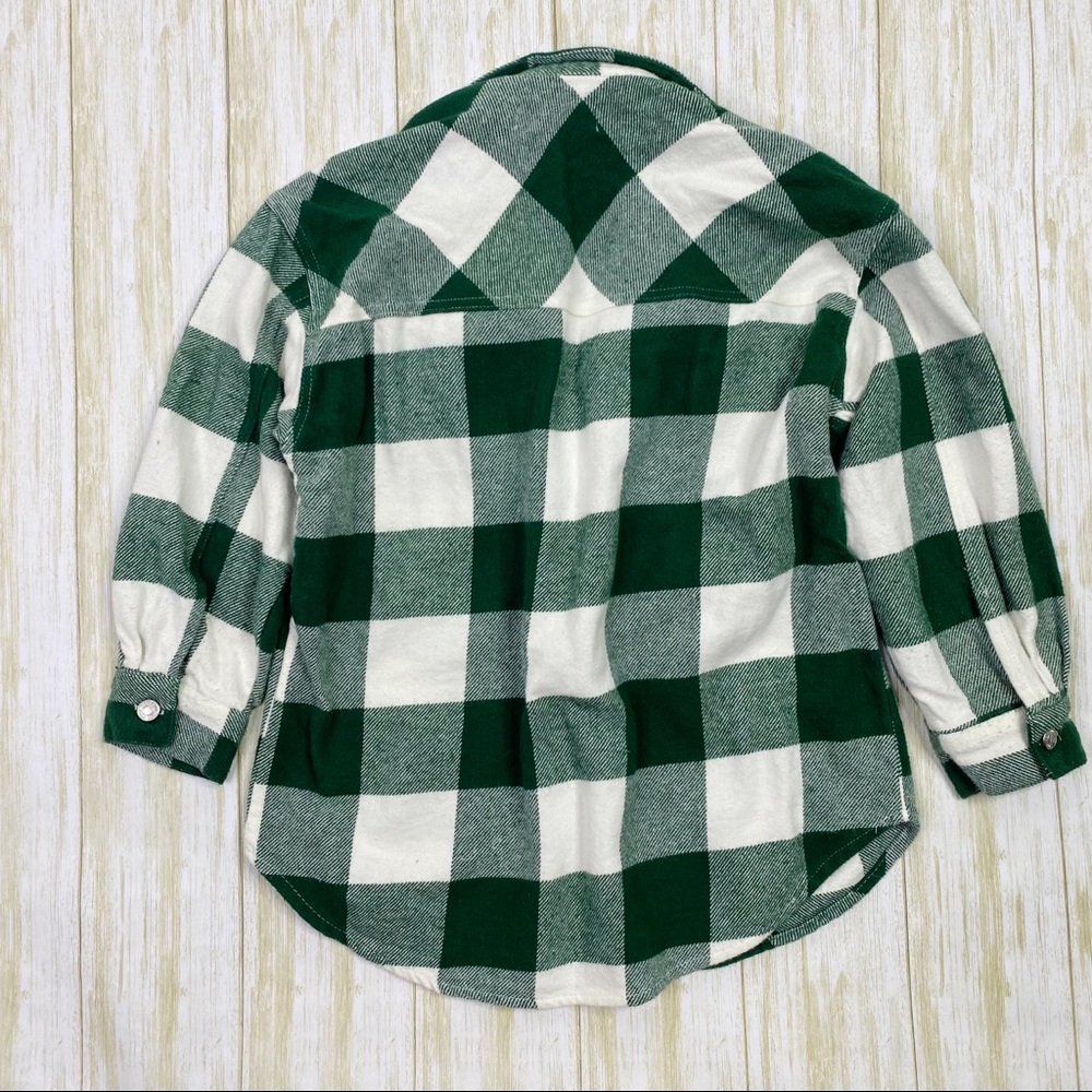Zara Kids Green & White Plaid Flannel Button Down Shirt - Picture 5 of 5